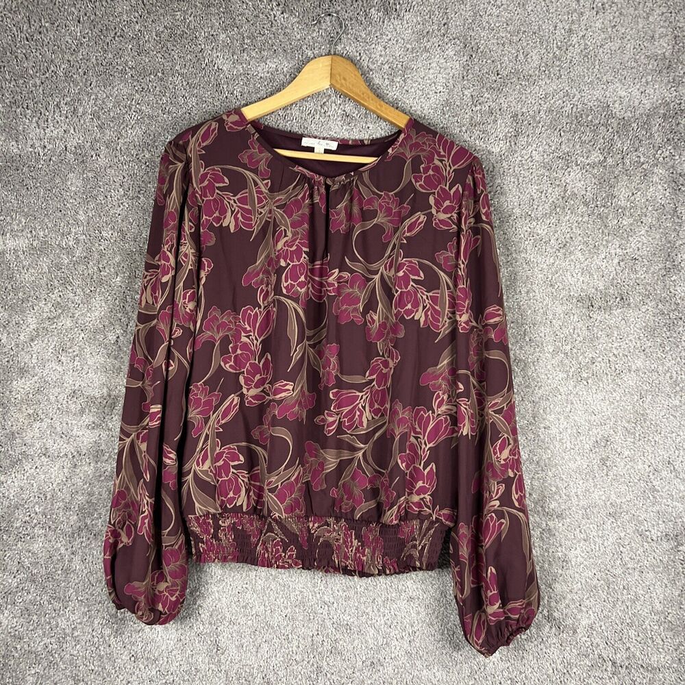Nine Britton Shirt Womens Large Maroon Red Floral  Long Sleeve Stitch Fix  Top